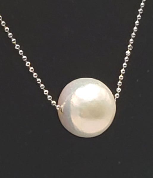 Large Pearl Pendant on Sterling Silver Chain Necklace - 20"