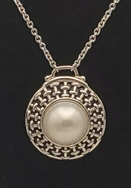 Pearl Basketweave Sterling Silver Pendant Chain Necklace - 18"