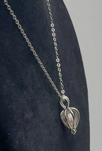 Pink Pearl Heart Cage Pendant on Sterling Silver Chain Necklace - 16.5"