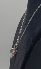 Pink Pearl Heart Cage Pendant on Sterling Silver Chain Necklace - 16.5"