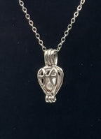 Pink Pearl Heart Cage Pendant on Sterling Silver Chain Necklace - 16.5"