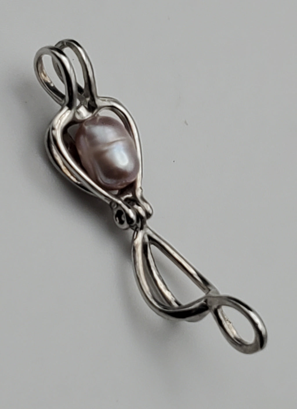 Pink Pearl Heart Cage Pendant on Sterling Silver Chain Necklace - 16.5"