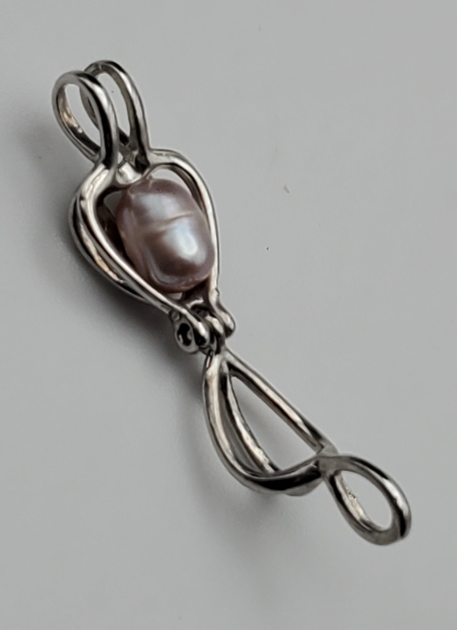 Pink Pearl Heart Cage Pendant on Sterling Silver Chain Necklace - 16.5"