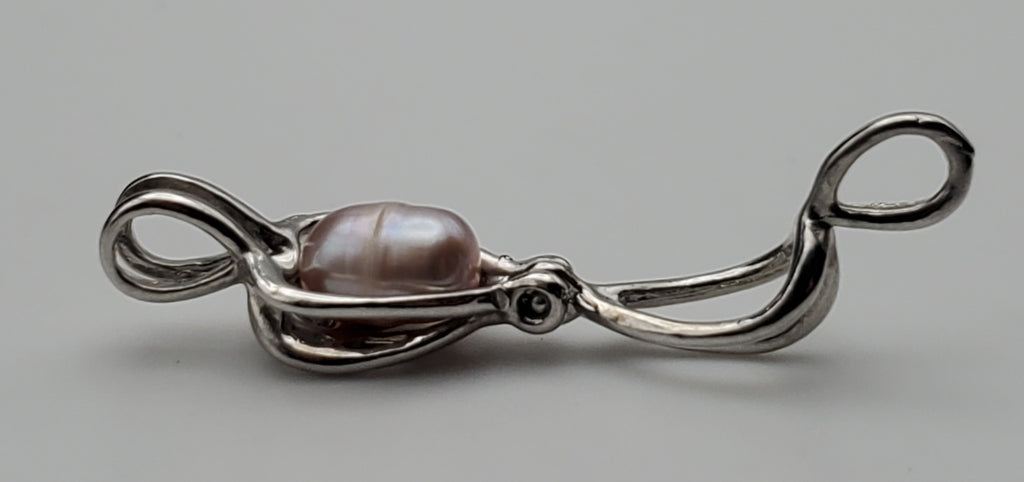 Pink Pearl Heart Cage Pendant on Sterling Silver Chain Necklace - 16.5"