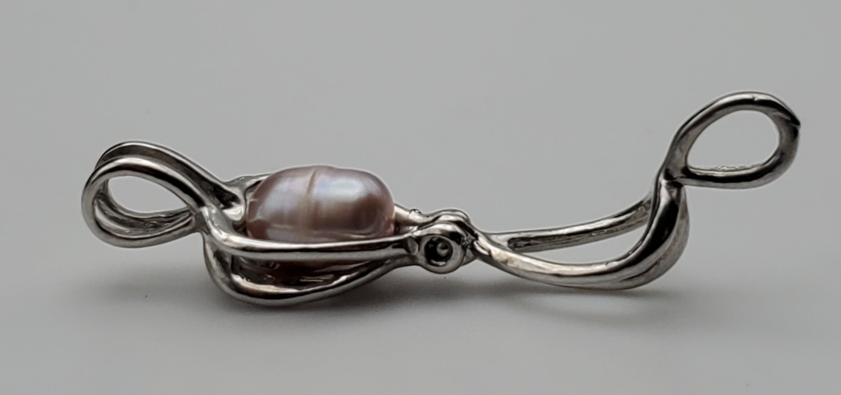 Pink Pearl Heart Cage Pendant on Sterling Silver Chain Necklace - 16.5"