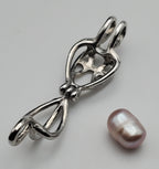 Pink Pearl Heart Cage Pendant on Sterling Silver Chain Necklace - 16.5"