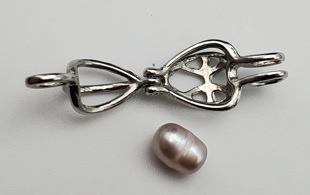 Pink Pearl Heart Cage Pendant on Sterling Silver Chain Necklace - 16.5"
