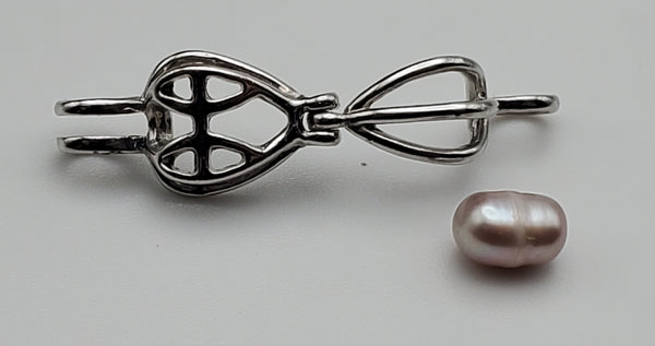 Pink Pearl Heart Cage Pendant on Sterling Silver Chain Necklace - 16.5"