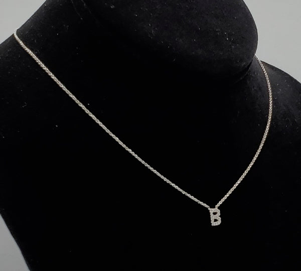 Vintage "B" Pendant Sterling Silver Chain Necklace - 14" + 3.5"