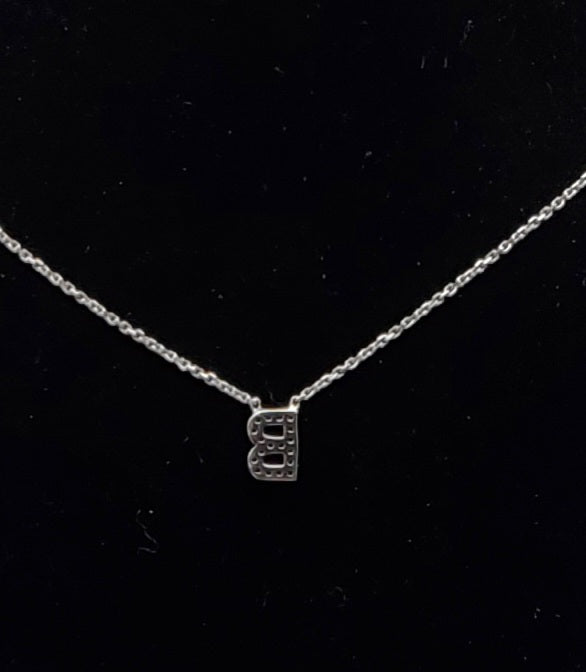 Vintage "B" Pendant Sterling Silver Chain Necklace - 14" + 3.5"