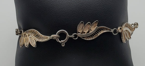 Vintage Sterling Silver Filigree Link Bracelet - 8.5"