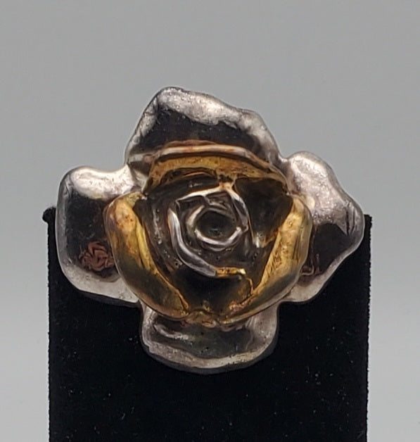 Bold Vintage Sterling Silver Handmade Rose Brooch/Pendant