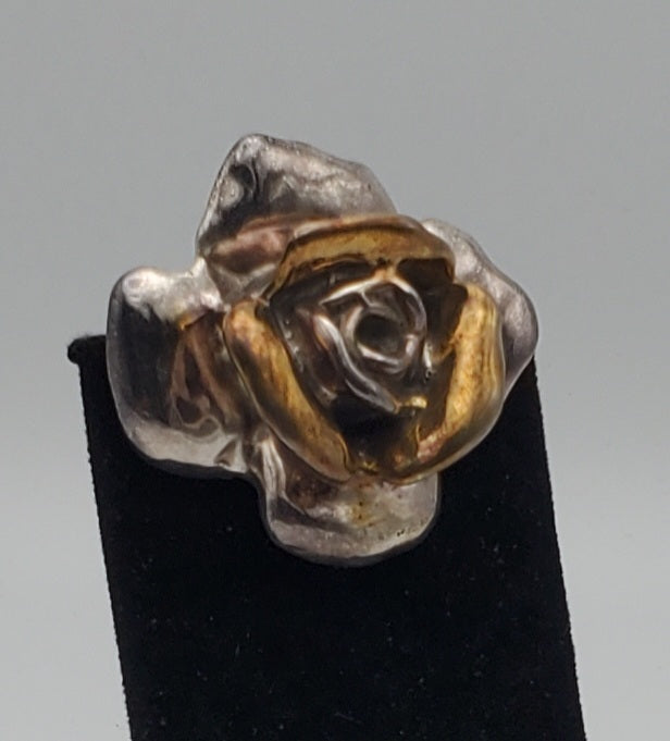 Bold Vintage Sterling Silver Handmade Rose Brooch/Pendant
