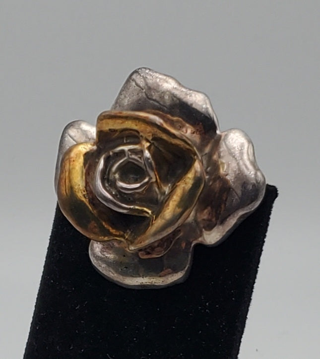 Bold Vintage Sterling Silver Handmade Rose Brooch/Pendant