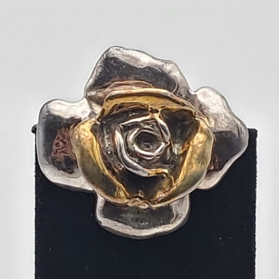 Bold Vintage Sterling Silver Handmade Rose Brooch/Pendant