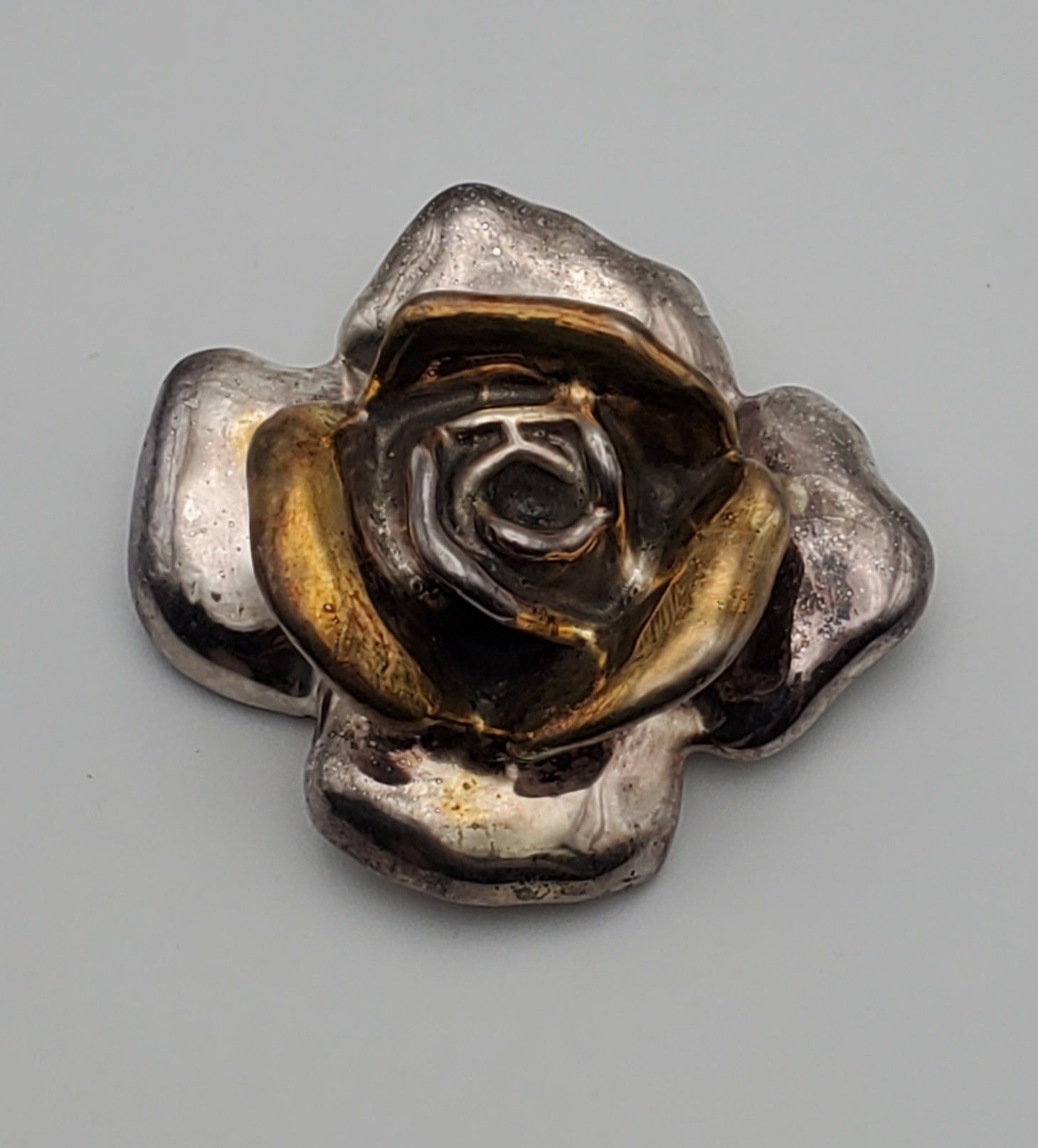 Bold Vintage Sterling Silver Handmade Rose Brooch/Pendant