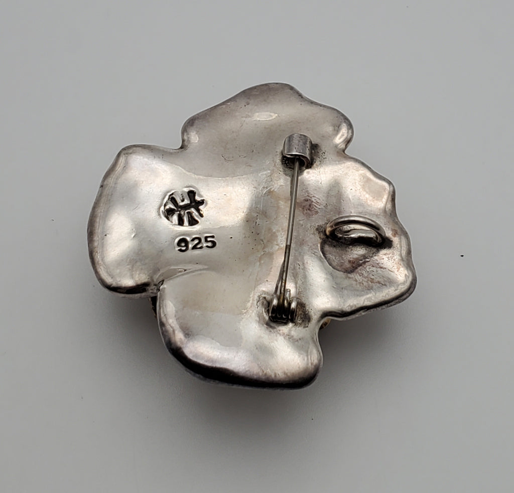 Bold Vintage Sterling Silver Handmade Rose Brooch/Pendant