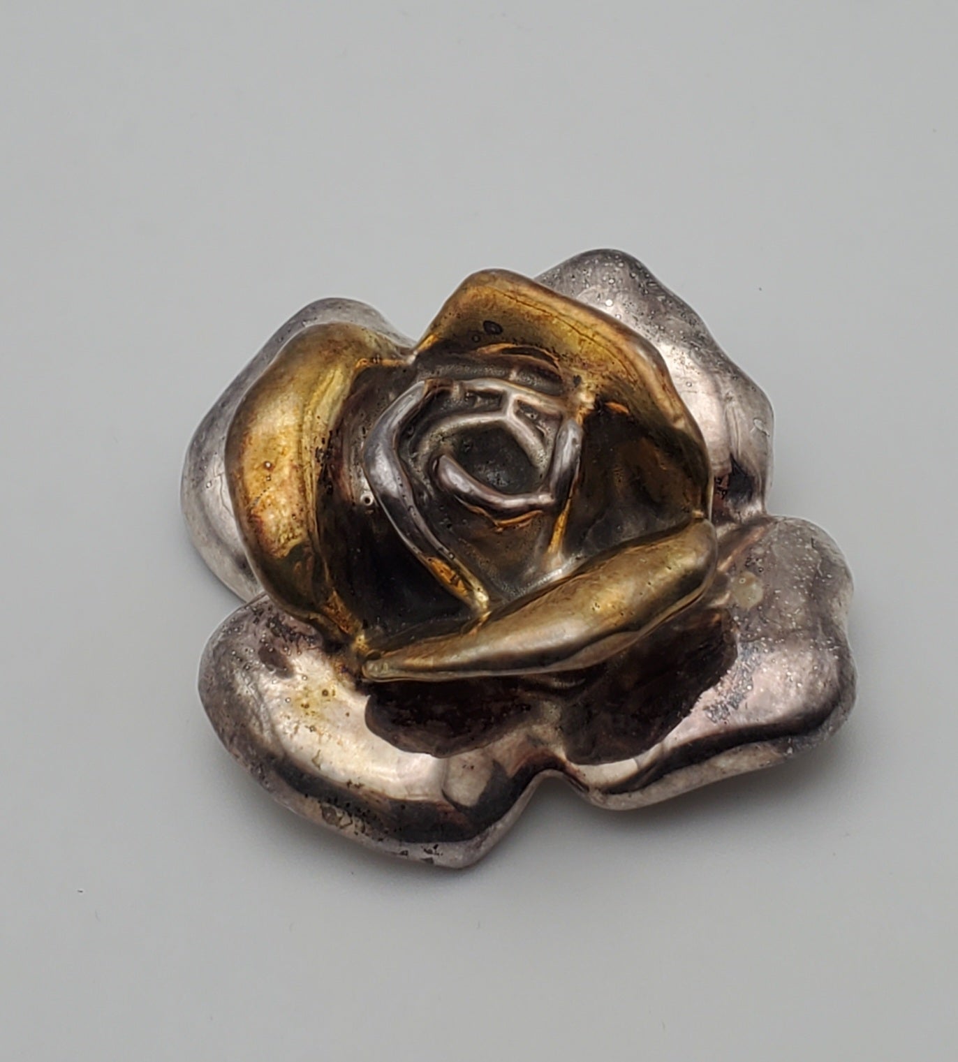 Bold Vintage Sterling Silver Handmade Rose Brooch/Pendant