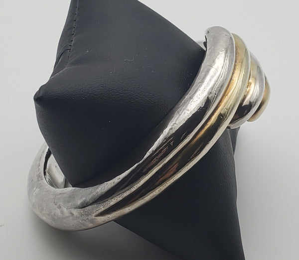 Vintage Handmade Heavy Sterling Silver Bypass Design Bangle Bracelet