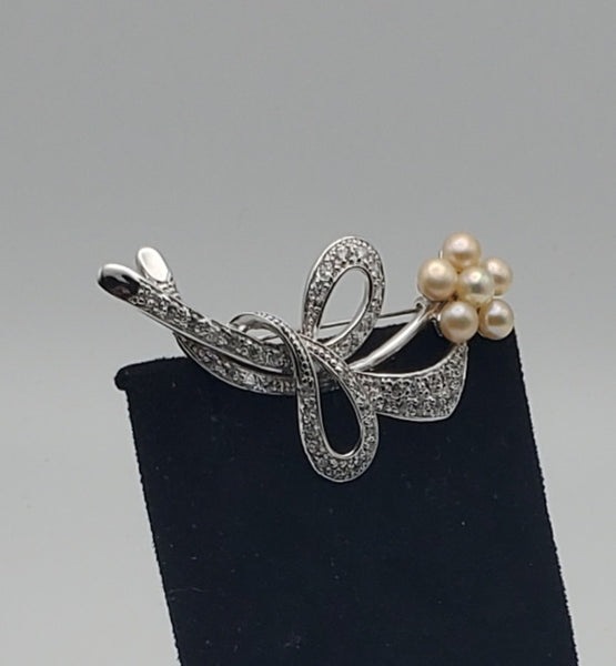 Sterling Silver and Pearls Floral Brooch