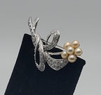 Sterling Silver and Pearls Floral Brooch