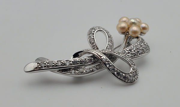 Sterling Silver and Pearls Floral Brooch