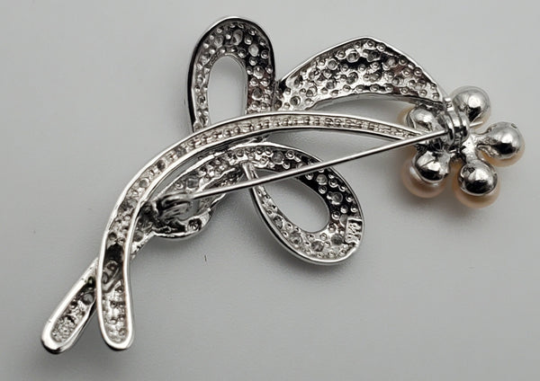 Sterling Silver and Pearls Floral Brooch