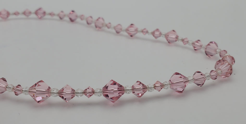 Faceted Cut Crystal Pink Glass Beaded Necklace with 10kt Gold Clasp - 16.5"