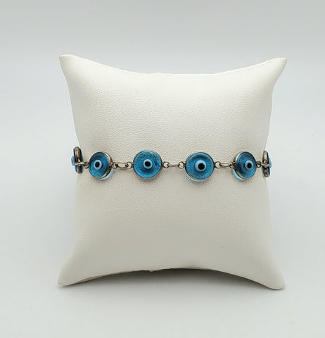 Evil Eye Blue Glass Sterling Silver Bracelet - 7.25"