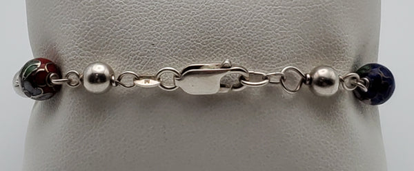 Cloisonne Sterling Silver Beaded Bracelet - 7.5"