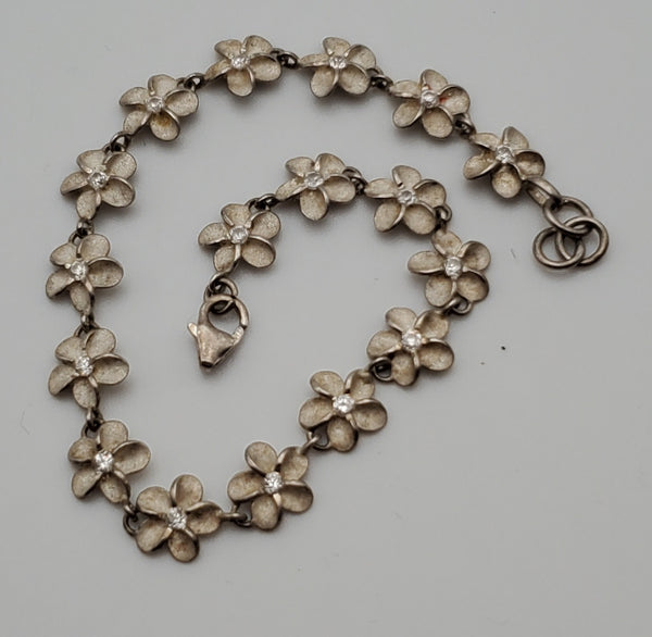 Vintage Sterling Silver Flower Link Bracelet BROKEN CLASP - 7.5"