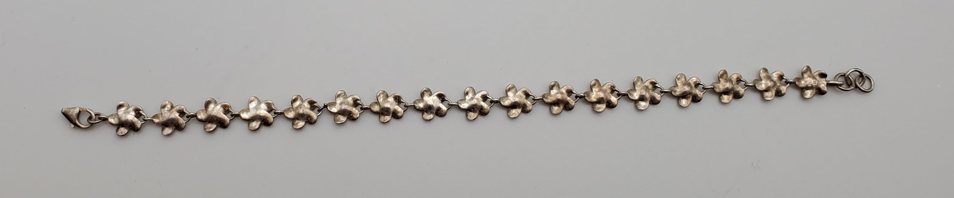Vintage Sterling Silver Flower Link Bracelet BROKEN CLASP - 7.5"