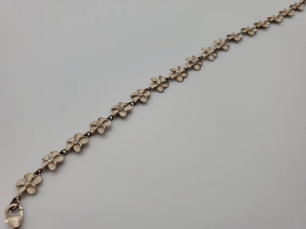 Vintage Sterling Silver Flower Link Bracelet BROKEN CLASP - 7.5"