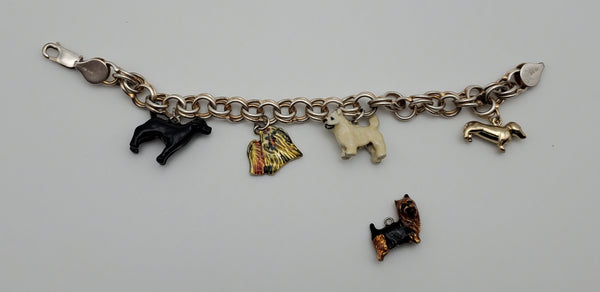 Sterling Silver Dog Charm Bracelet - 7"