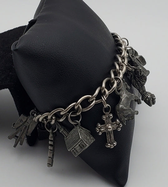 Vintage Chain Link Charm Bracelet - 7.5"