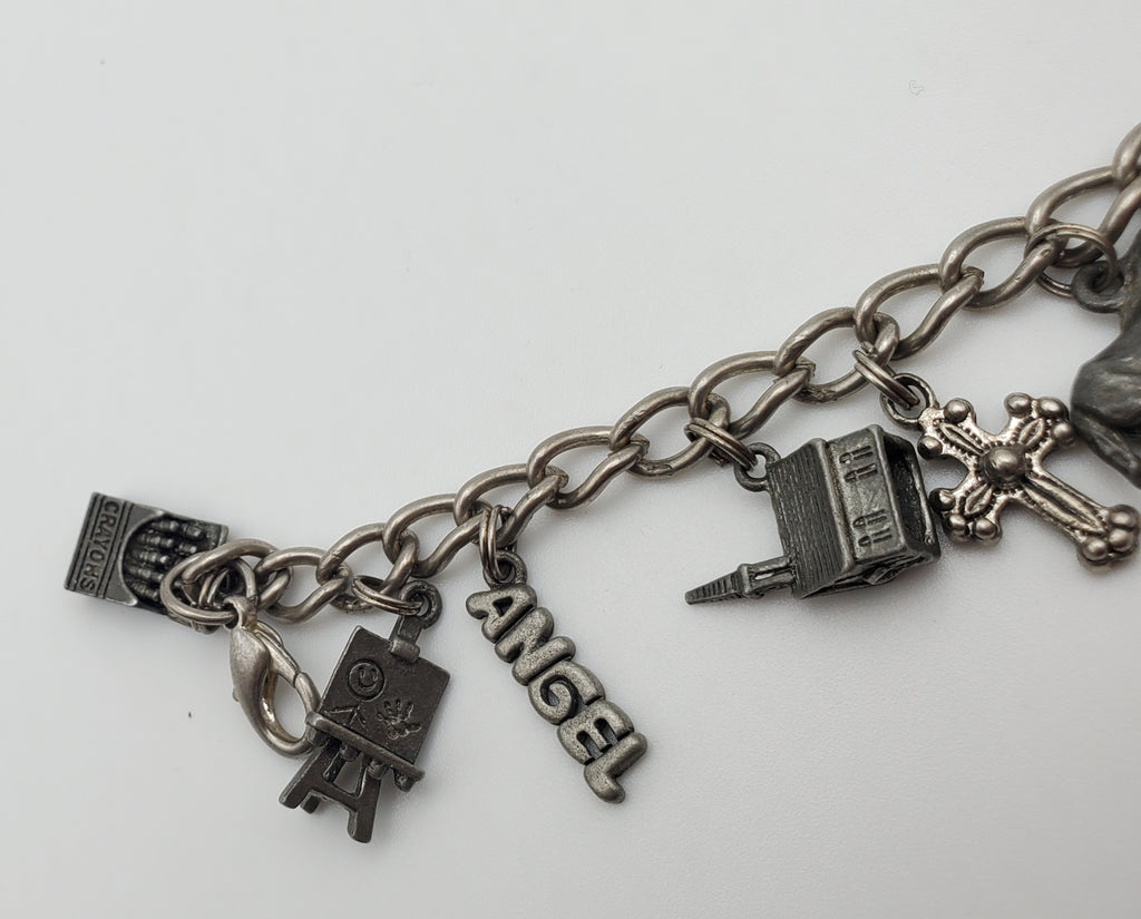 Vintage Chain Link Charm Bracelet - 7.5"