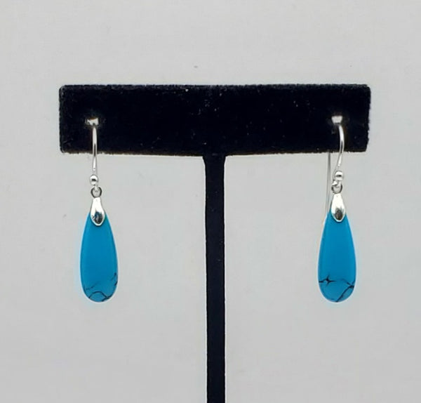 Carved Turquoise Sterling Silver Dangle Earrings