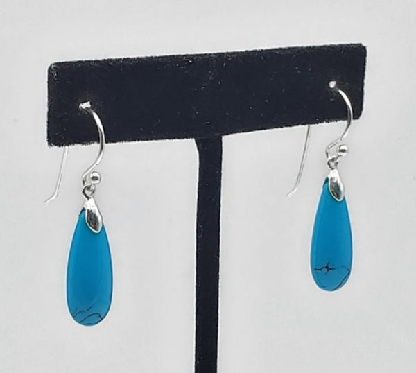 Carved Turquoise Sterling Silver Dangle Earrings