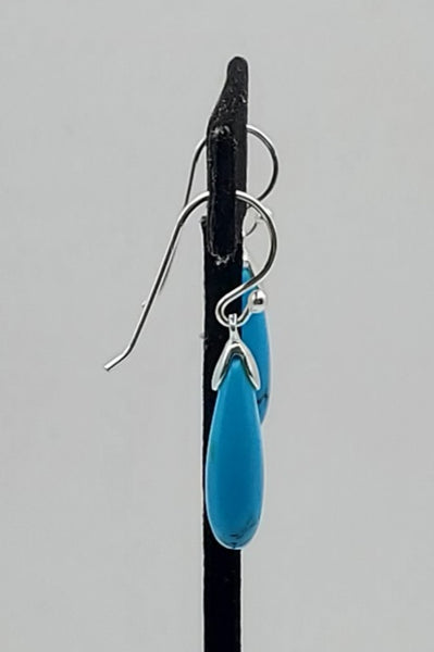 Carved Turquoise Sterling Silver Dangle Earrings