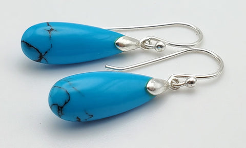 Carved Turquoise Sterling Silver Dangle Earrings