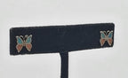 Vintage Blue and Red Crushed Stone Butterfly Stud Earrings