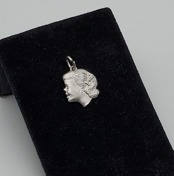 Vintage Young Girl's Profile Sterling Silver Charm