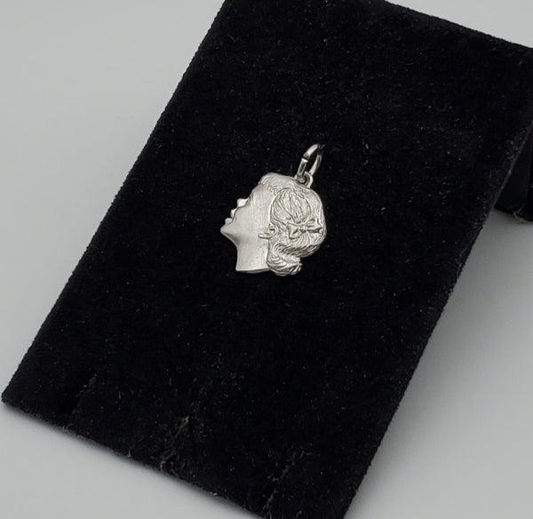 Vintage Young Girl's Profile Sterling Silver Charm