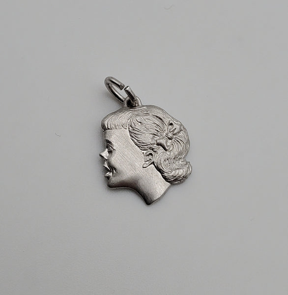 Vintage Young Girl's Profile Sterling Silver Charm