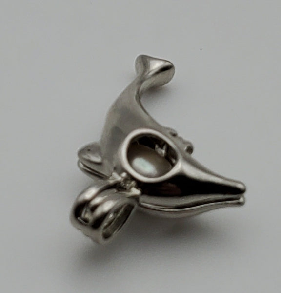 Dolphin with Loose Pearl Hinged Pendant