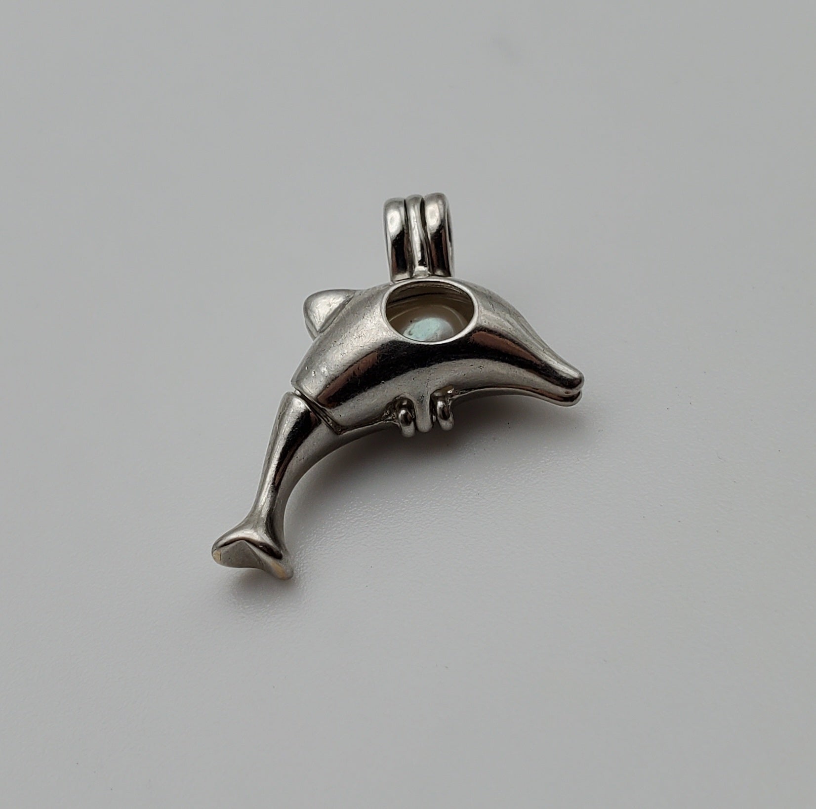 Dolphin with Loose Pearl Hinged Pendant