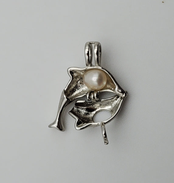 Dolphin with Loose Pearl Hinged Pendant