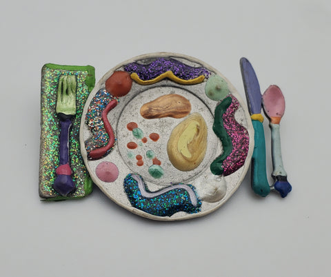 Jonette Jewelry - Vintage 1988 Colorful Glittery Food Setting Brooch