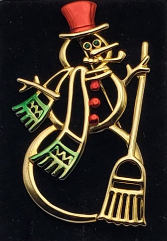 Jonette Jewelry - Vintage Gold Tone Snowman Brooch