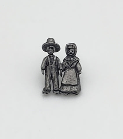 Vintage Pewter Pioneer Couple Pin